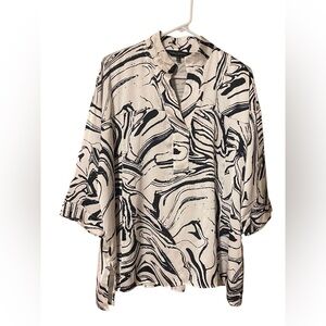 Ming Wang Black White Top Women’s Large 3/4 Sleeves Geometric Classic Artistic